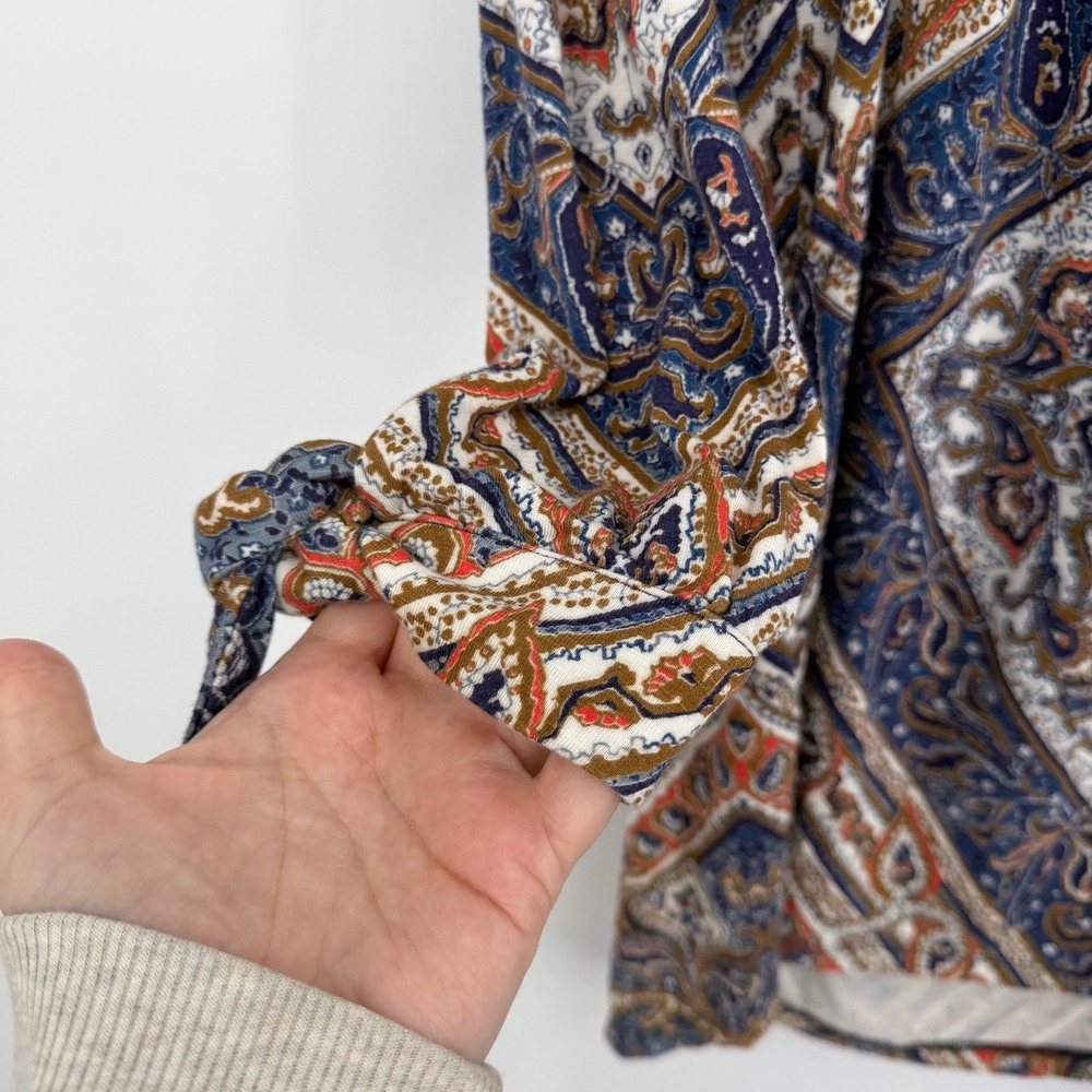 Daniel Rainn Womens Top Medium Blue Paisley Tie Sleeve Boho Off Shoulders - Picture 2 of 6